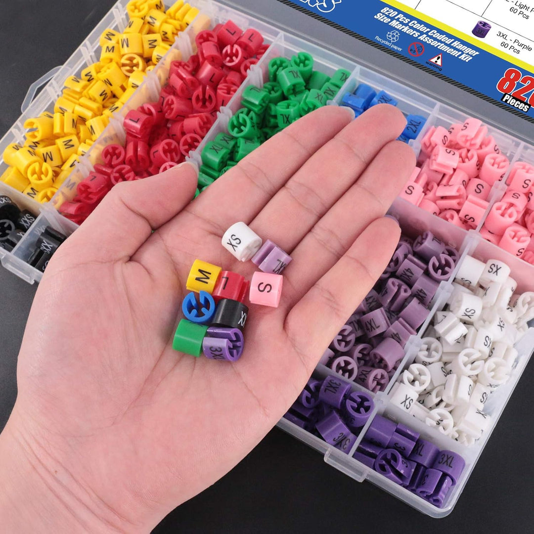 Glarks 820 Stück, 9 Farben, XXS – 4XL, farbige Kleidergrössenmarkierer, farbcodierte Grössenclips, S