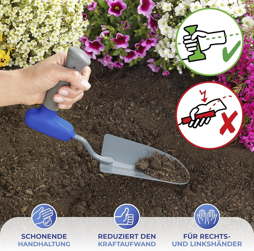 Maximex Ergonomisches Gartenset 3tlg., gelenkschonend, Gartenschaufel, Harke & Unkrautjäter Set