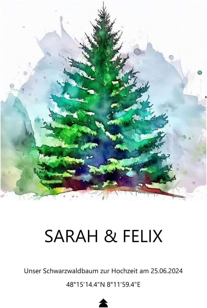 Baumspende & Aquarell 'Tanne Classy' (Druck im Rahmen) | Nachhaltig | Geschenk Geburtstag, Hochzeit,