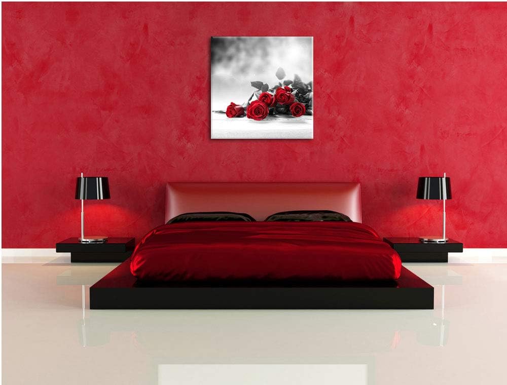 Pixxprint schöner Rosenstrauss auf Tisch als Leinwandbild | Grösse: 70x70 cm | Wandbild| Kunstdruck