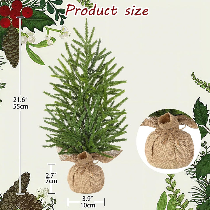 Oairse Mini Tabletop Weihnachtsbaum in Sackleinen Basis 55cm/21,6 Zoll Künstliche Kiefernzweige Bede