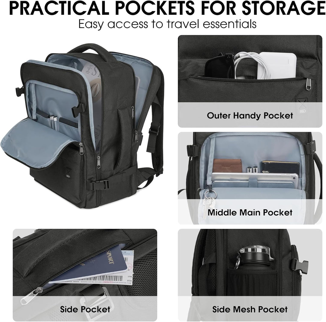 WANDF Handgepäck Rucksack 45x36x20cm für Easyjet Airlines, Untersitz-Reise-Handgepäck-Tasche mit Nas