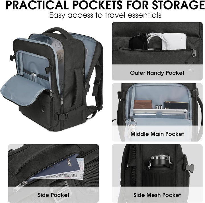 WANDF Handgepäck Rucksack 45x36x20cm für Easyjet Airlines, Untersitz-Reise-Handgepäck-Tasche mit Nas