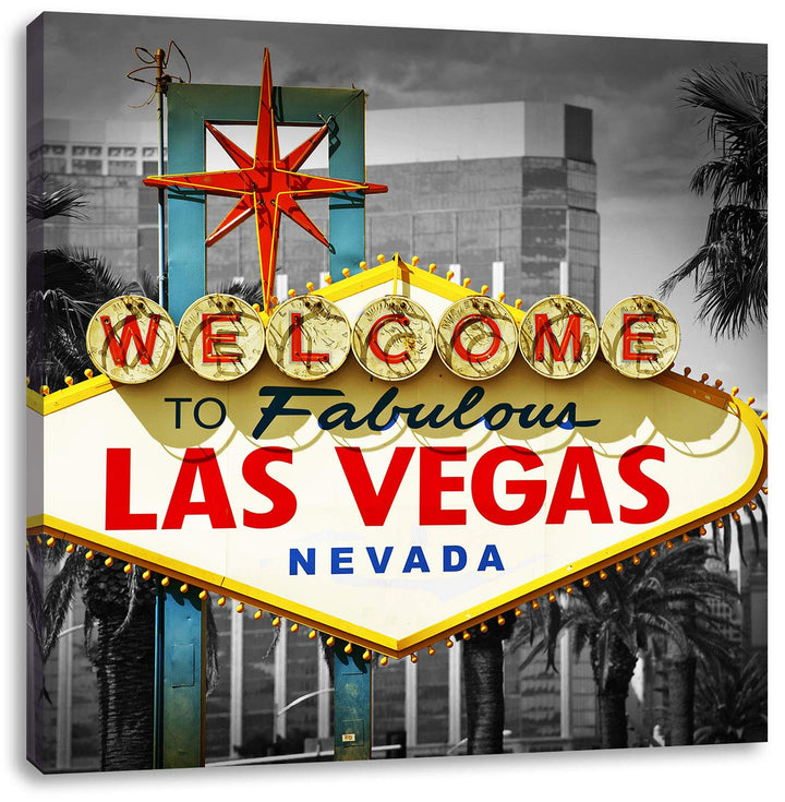 Pixxprint Ortseingangsschild Las Vegas als Leinwandbild/Grösse: 70x70 cm/Wandbild/Kunstdruck/fertig