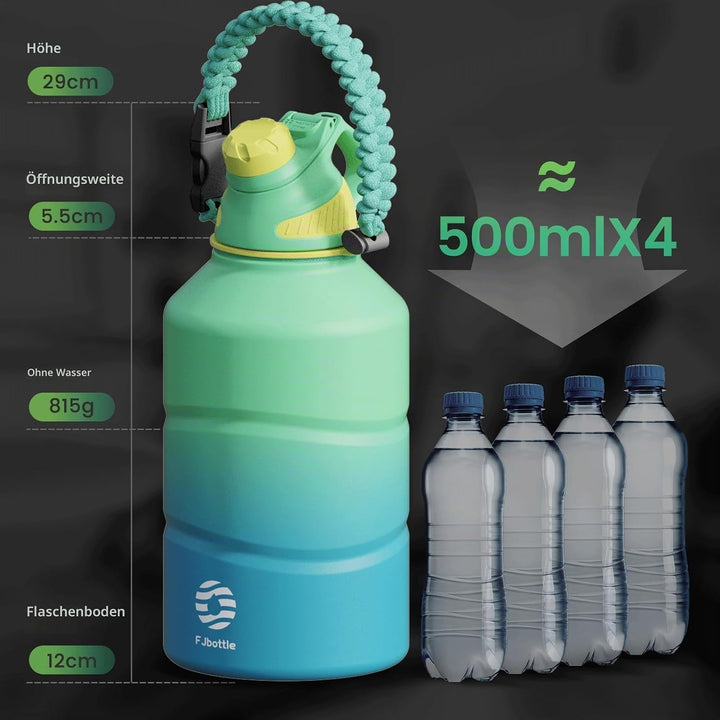 Fjbottle Edelstahl Trinkflasche 1900ML mit Magnetischem Deckel, BPA FREI auslaufsichere Doppelwandig