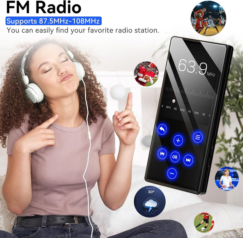 Gueray 128GB MP3 Player mit Bluetooth 5.0 Tragbarer MP3 Player Digitaler Musikspieler mit HiFi Sound