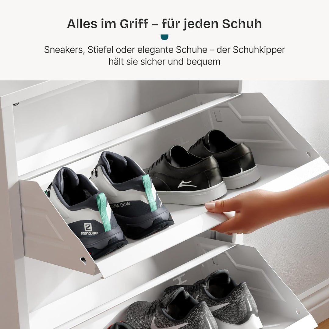 [en.casa] Schuhschrank Sokndal Schuhkipper mit 3 Klappen Metall Schuhkommode für 6 Paar Schuhe 104 x