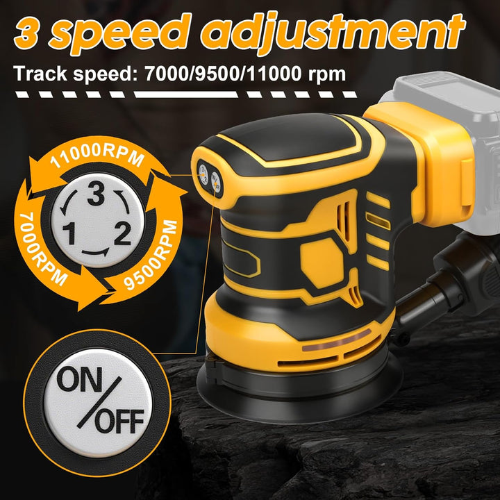Exzenterschleifer für DeWalt 20V Akku(no Akku),125mm Schleifmaschine, 3 Geschwindigkeiten 7,000-11,0