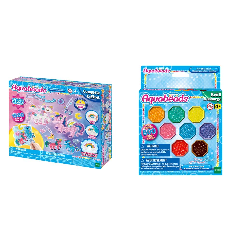 Aquabeads 31944 Mystisches Einhorn Bastelset, Multi Color & 31520 Glitzerperlen - Nachfüllset Nachfü
