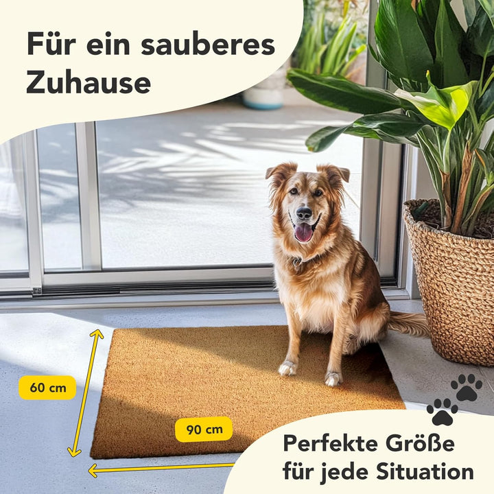 Floordirekt Fussmatte für Innen und Aussen, 60x90 cm Natur, Türmatte aus Kokos, Schmutzfangmatte für