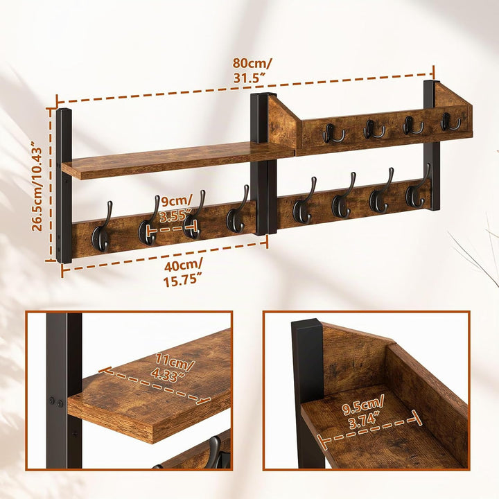 YMYNY 4-in-1 Wandgarderobe mit Ablage, Garderobenleiste Schlüsselbrett Holz, Gaderobe Wand für Flur,