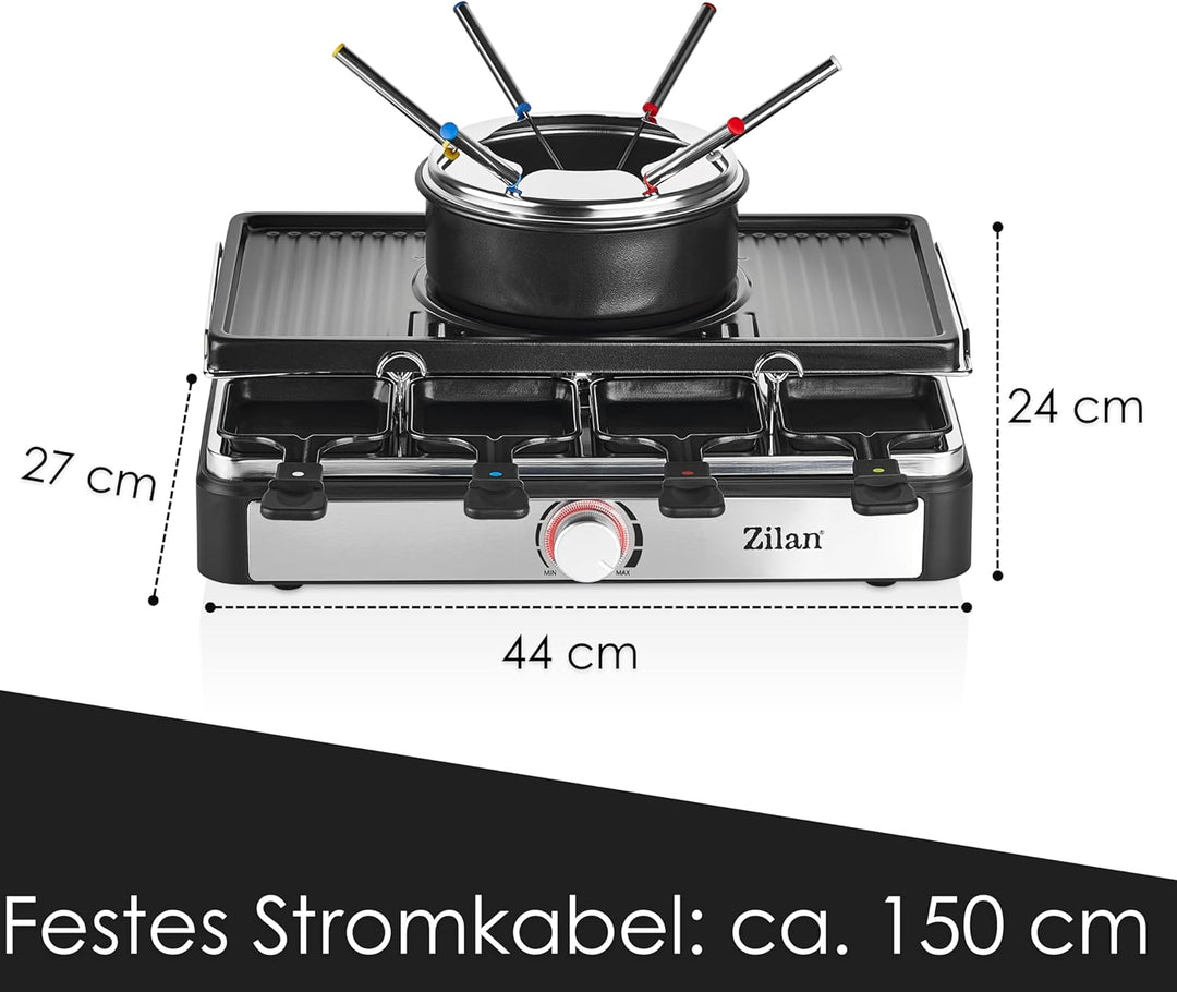 Raclette Grill mit Fondue Set | Raclette Gerät | 8 Personen | Tischgrill | Party Grill | Elektro Gri