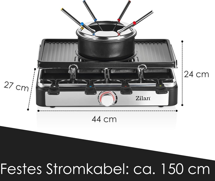 Raclette Grill mit Fondue Set | Raclette Gerät | 8 Personen | Tischgrill | Party Grill | Elektro Gri