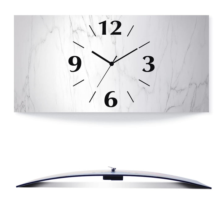 ARTLAND Wanduhr ohne Tickgeräusche Alu Quarzuhr analoge Quarzuhr 50x25 cm Weisse Marmor Stein Optik