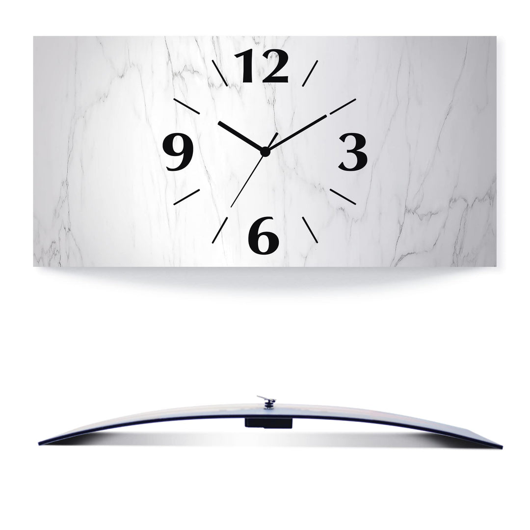 ARTLAND Wanduhr ohne Tickgeräusche Alu Quarzuhr analoge Quarzuhr 50x25 cm Weisse Marmor Stein Optik