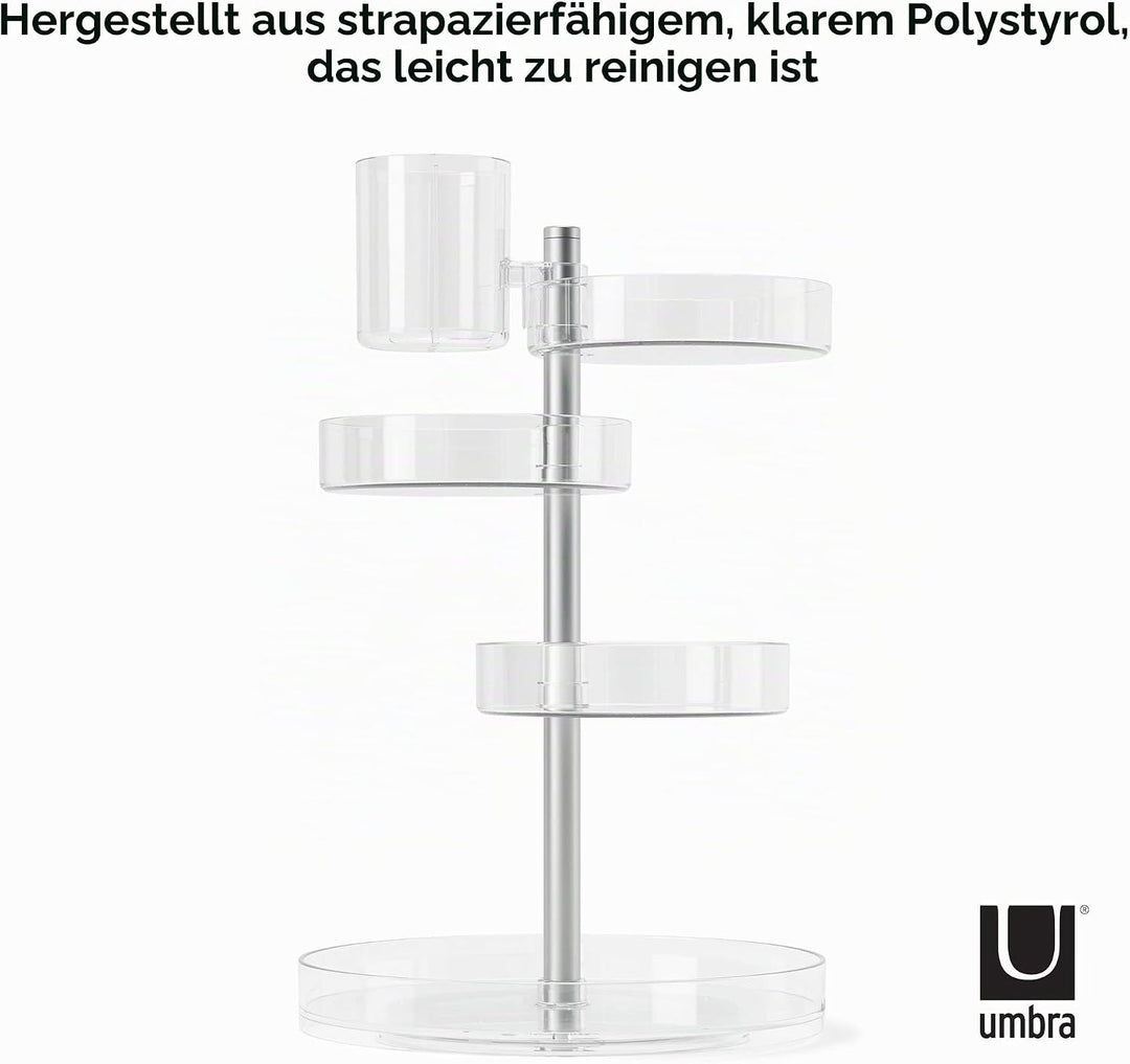 Umbra Pirouette Kosmetik Organizer mit drehbaren Fächern, Polystyrene, Transparent/Nickel, Einheitsg