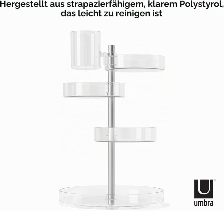 Umbra Pirouette Kosmetik Organizer mit drehbaren Fächern, Polystyrene, Transparent/Nickel, Einheitsg