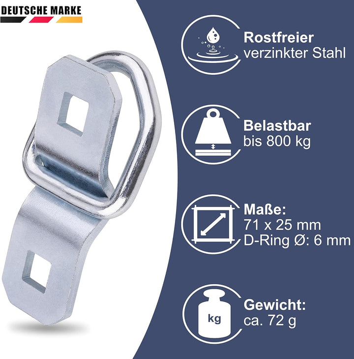 bonsport Zurrösen für Anhänger 10 Stück - Zurrbügel belastbar bis 800 kg - Verzurrösen Zurrpunkte -