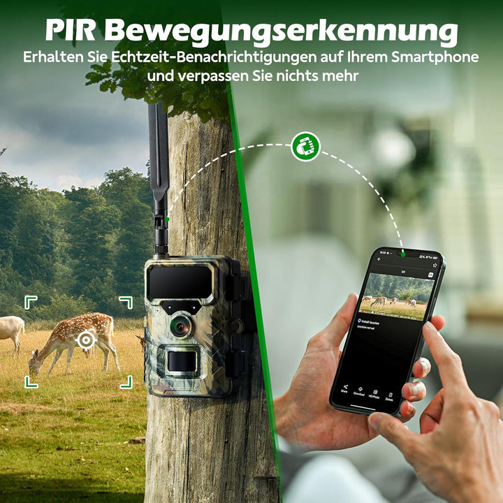 VOOPEAK 4G Wildkamera mit Handyübertragung APP, 1080P 32MP Wildtierkamera mit Nachtsicht Bewegungsme