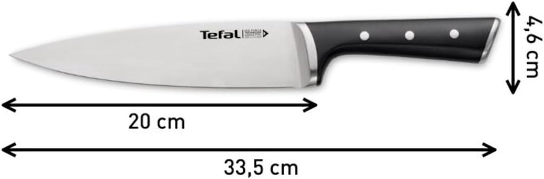 Tefal Ice Force Kochmesser, 20 cm Klinge, Korrosionsschutz, Handschutz, Edelstahl, schwarz. K23202