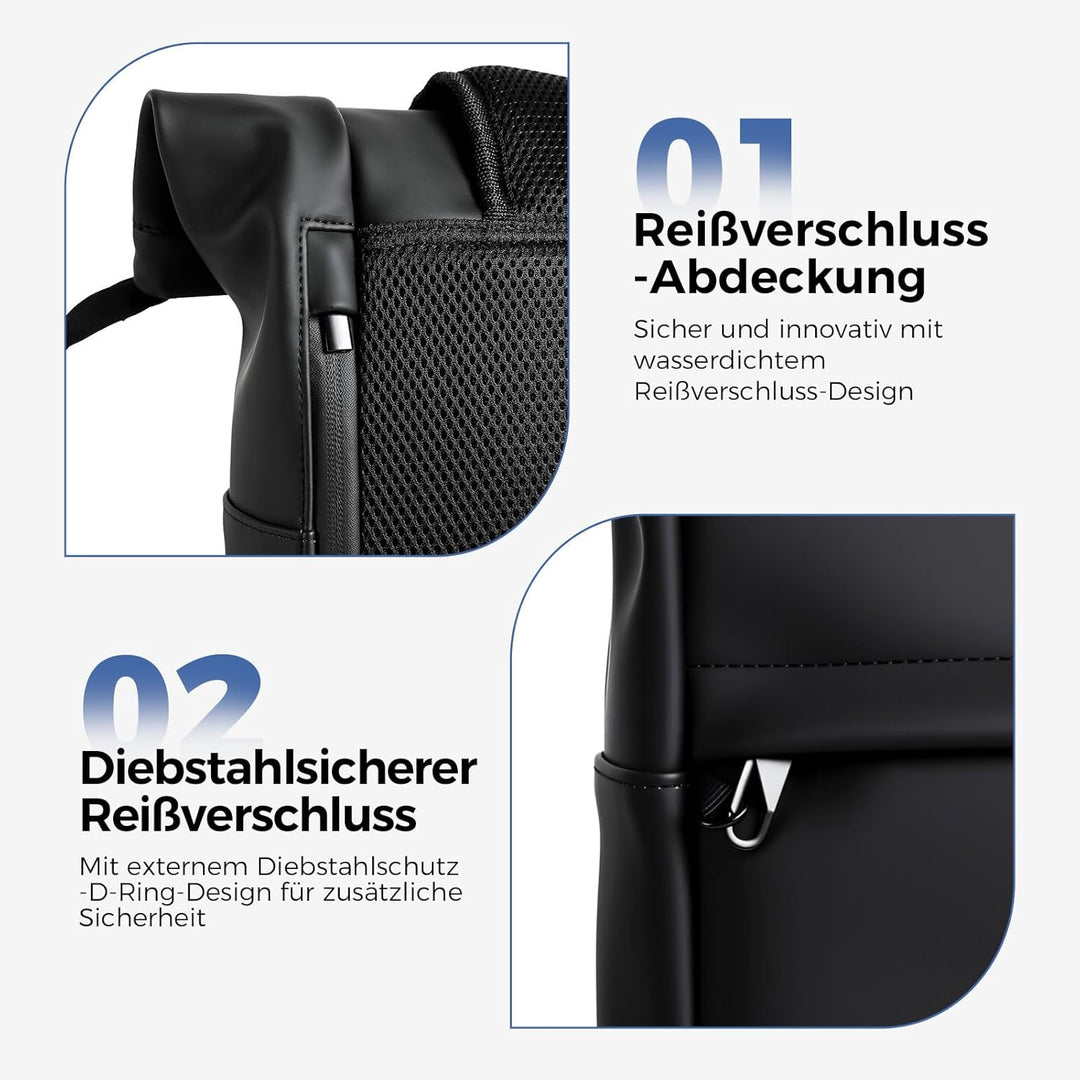 Wasserdicht Rucksack, Laptop Rolltop Rucksack für Herren & Damen Mit Diebstahlsichere Reissverschlus