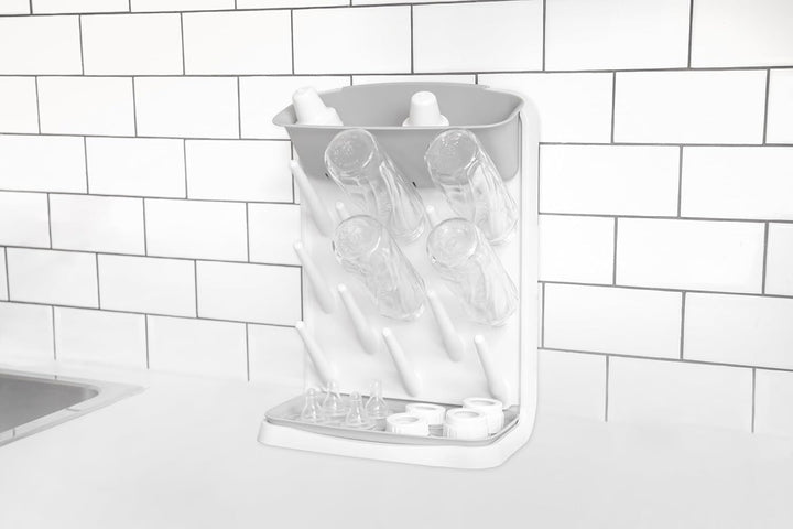 Ubbi Vertical Baby Bottle Drying Rack, Space Saving Countertop Drying Rack Baby Accessory, Grey Grey