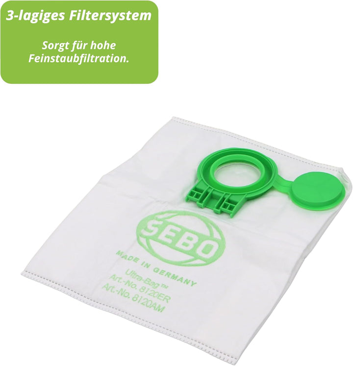 Staubsaugerladen.de - Original Sebo Filterbox D 8120ER – 8 Ultra-Bag Filtertüten, Staubsaugerbeutel