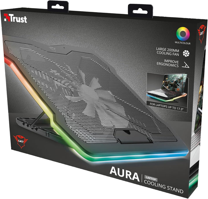 Trust Gaming GXT 1126 Aura Laptop-Kühlständer mit Mehrfarbiger Beleuchtung für Laptops bis 17,3", Ei