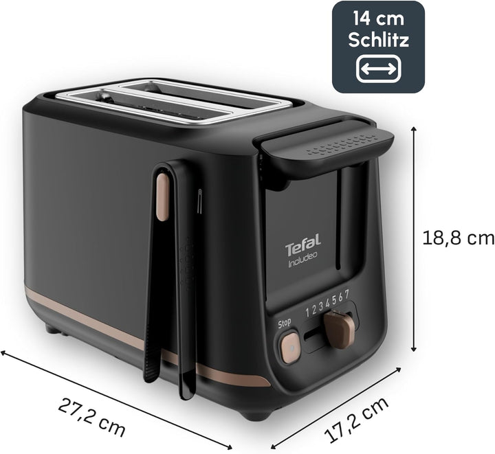 Tefal Toaster mit 2 Schlitzen, inkl. Magnetklammern, grosse Bedienelemente, 7 Bräunungsstufen, herau