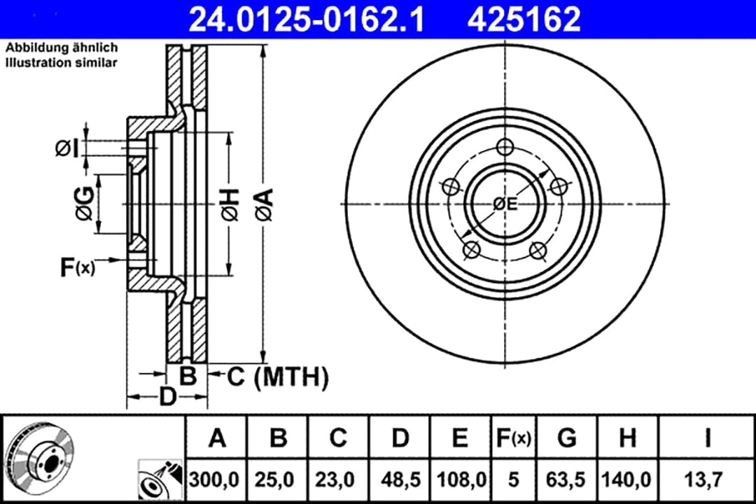 ATE Original Bremsscheibe - 1 Bremsscheibe - 24.0125-0162.1 - ECE-R90 Strassenzulassung