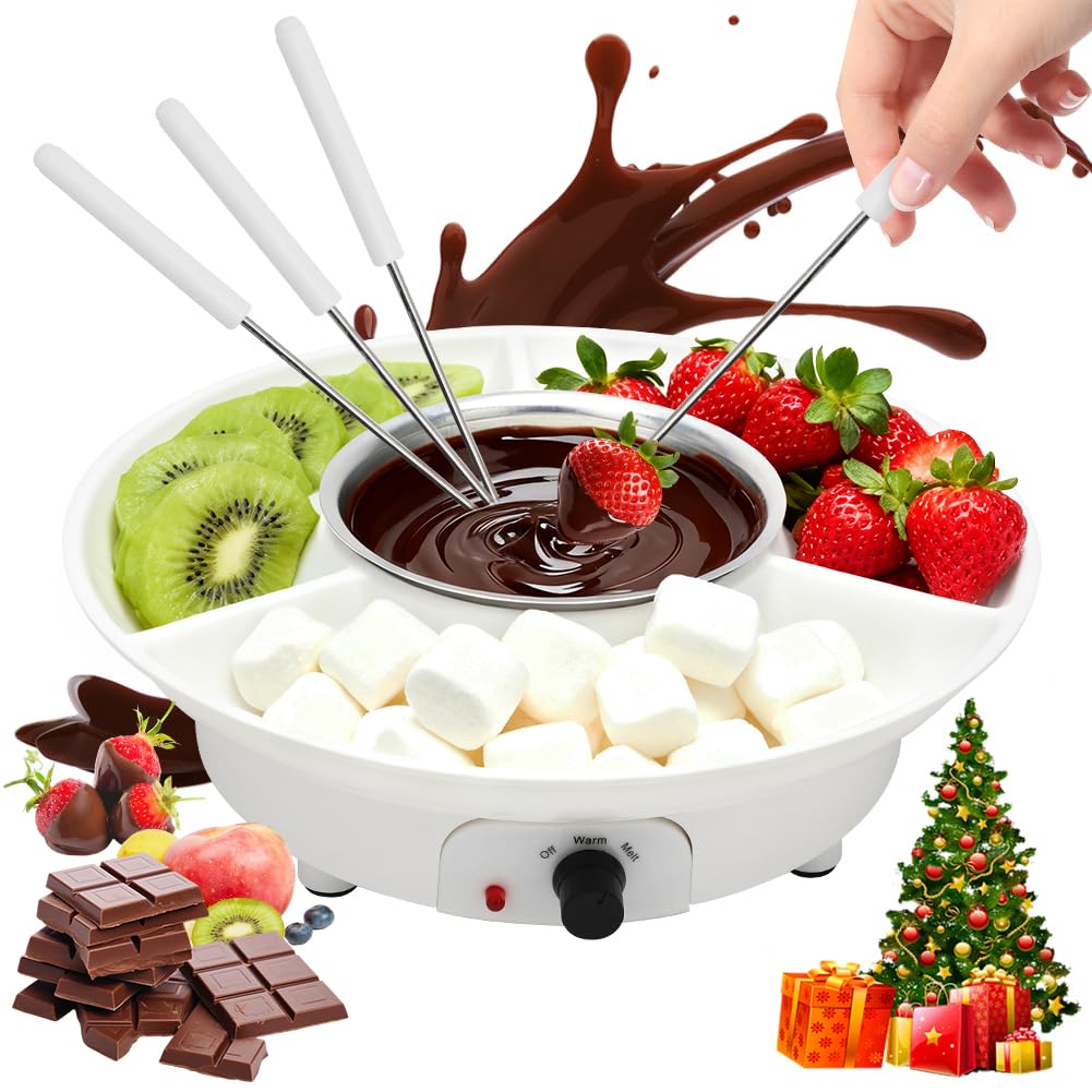 Schokoladen Fondue Set, 260ml Elektrisches Schokoladen mit 2 Temperaturstufen, Abnehmbare Servierpla