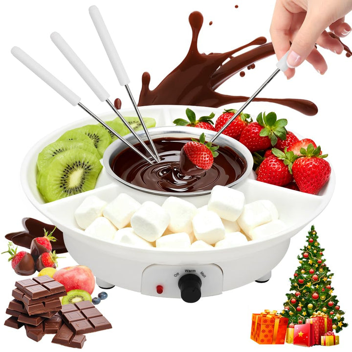 Schokoladen Fondue Set, 260ml Elektrisches Schokoladen mit 2 Temperaturstufen, Abnehmbare Servierpla