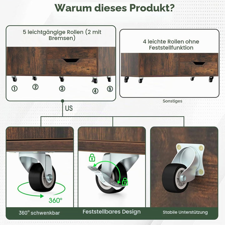 GIANTEX Rollcontainer mit 5 Schubladen &amp; 1 Schrank, mobiler Aktenschrank mit 5 Rollen, Schubladensch