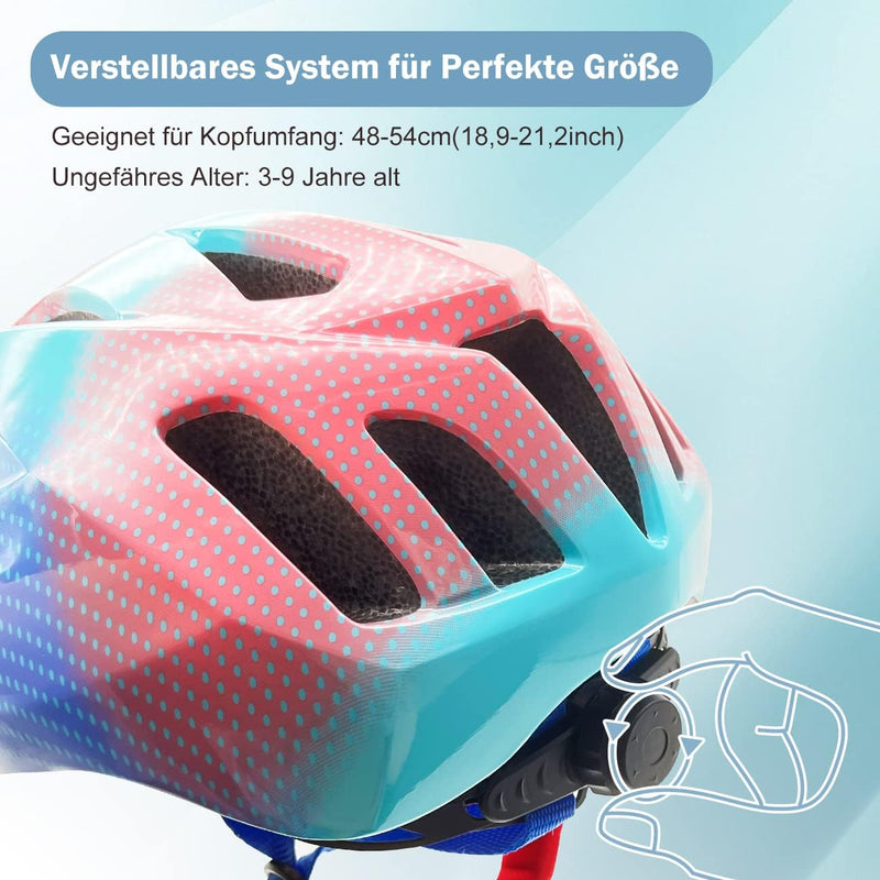 Fahrradhelm Robuster Kinder Helm Verstellbarer Skateboardhelm Radhelm Skaterhelm 52-56CM für Mädchen