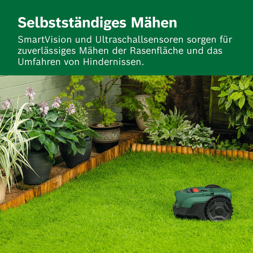 Bosch Akku-Mähroboter VISIMOW18V-100 (für Rasenflächen bis 100 m², Schnittbreite: 16 cm, Schnitthöhe