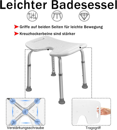 UISEBRT Duschhocker Badhocker Höhenverstellbar 35-51cm 136kg - Duschstuhl Duschsitz für Senioren, Ki