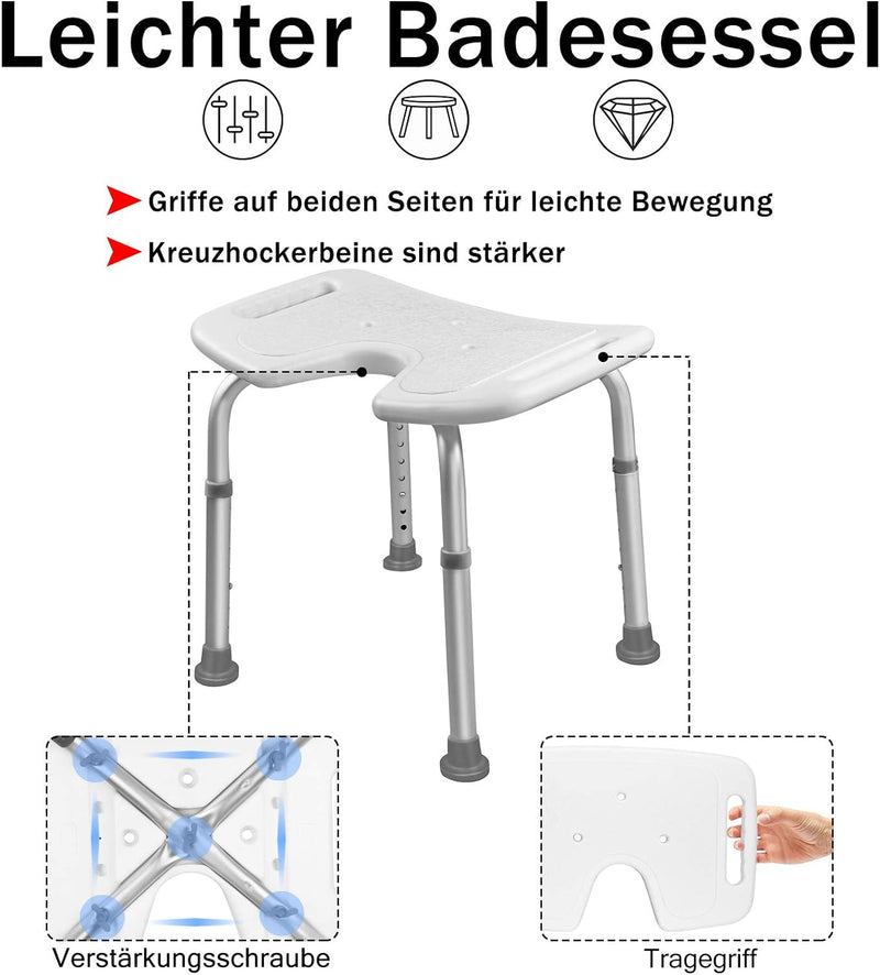 UISEBRT Duschhocker Badhocker Höhenverstellbar 35-51cm 136kg - Duschstuhl Duschsitz für Senioren, Ki