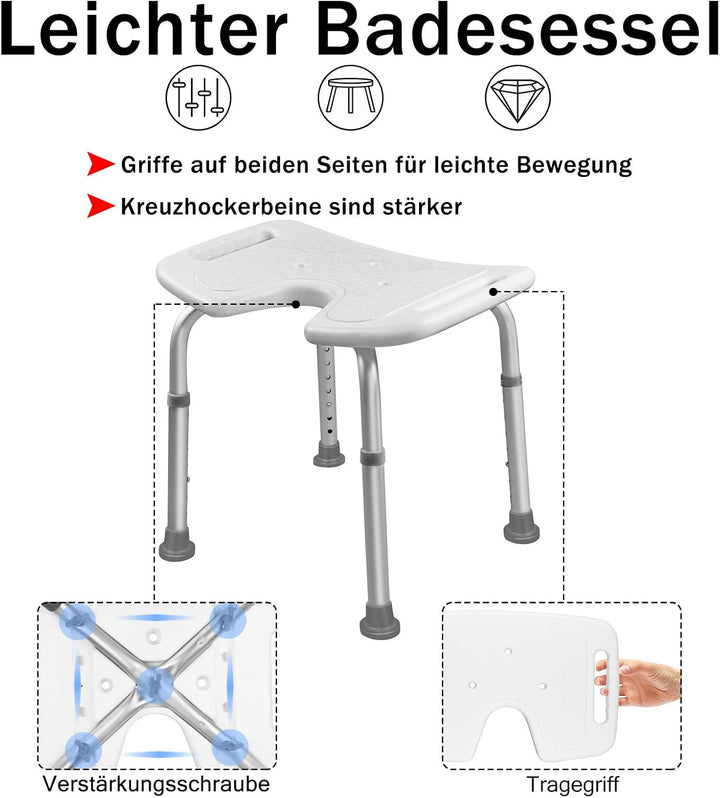 Duschhocker Duschstuhl Höhenverstellbar 35-51 cm Duschhocker Anti-Rutsch Badsitz Duschhilfe Duschsit