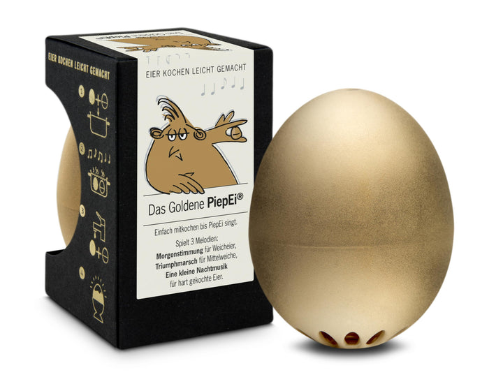 Das goldene PiepEi - Singende Eieruhr zum Mitkochen - Eierkocher für 3 Härtegrade - Goldene Hochzeit
