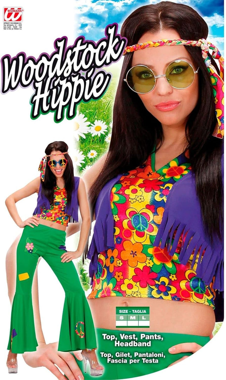 "WOODSTOCK HIPPIE GIRL" (top, vest, pants, headband) - (M), M