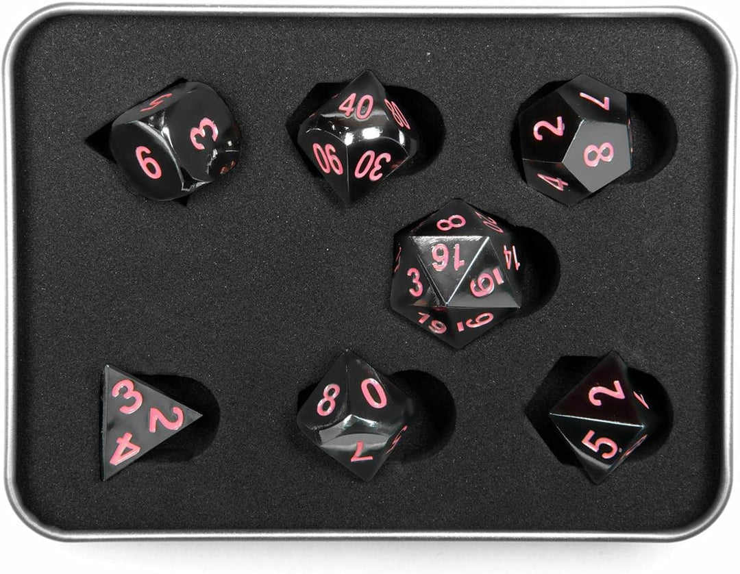 shibby 7 polyedrische Metall-Würfel - Verchromt - für Tabletop und Rollenspiele inkl. Aufbewahrungsb