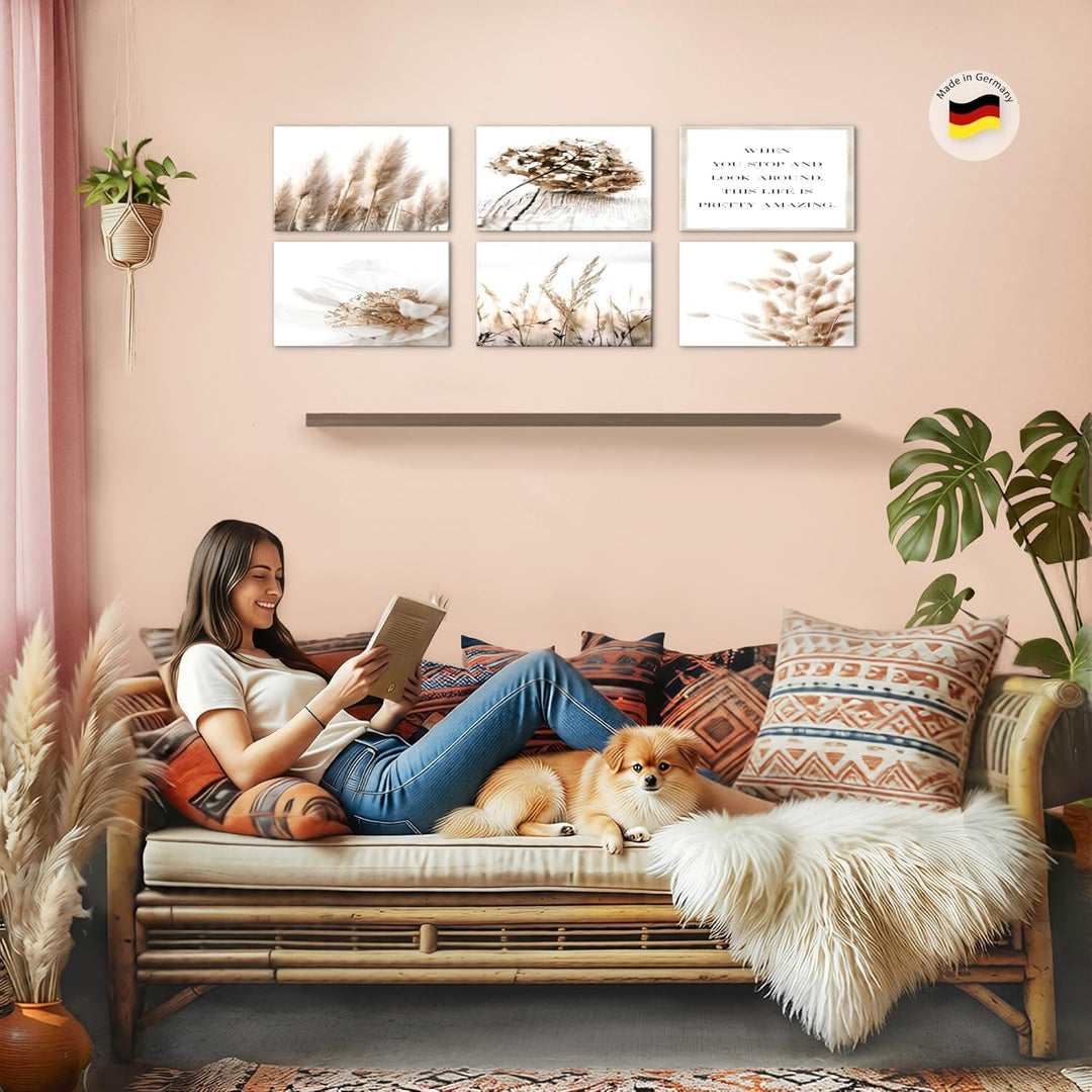 Novart Wandbilder Set - KOMPLETT AUFHÄNGFERTIG - Made in Germany - Moderne Bilder Boho Wohnzimmer Sc