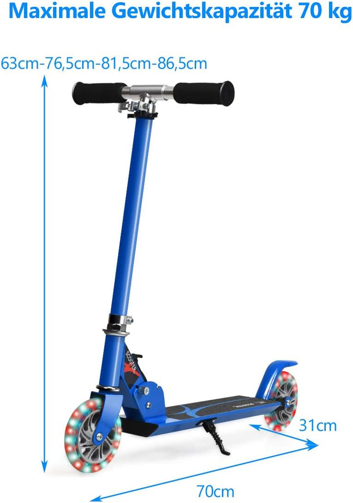 GYMAX Faltbare Kindersooter, Kinder Roller mit LED leuchtenden Räder, Tretroller 3 höhenverstellbar