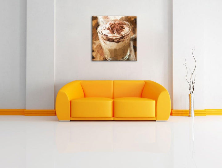 Leckerer Cappucino, Format: 70x70 auf Leinwand, XXL riesige Bilder fertig gerahmt mit Keilrahmen, Ku