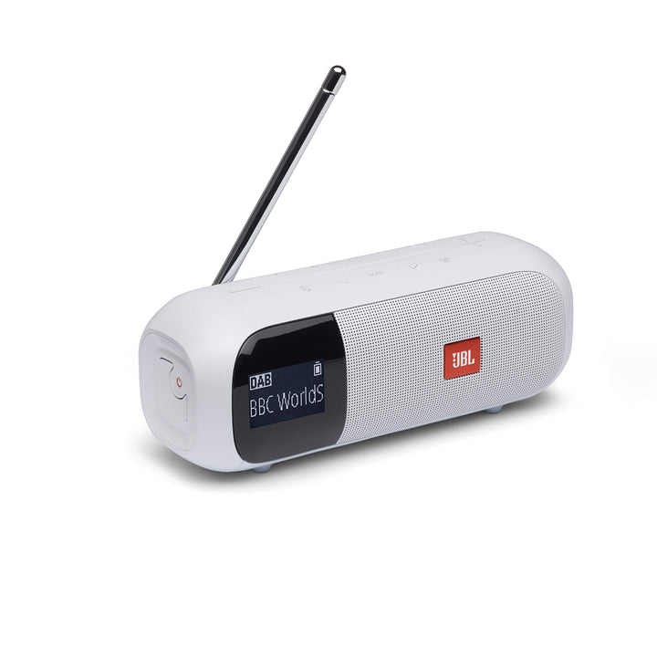 JBL Tuner 2 Radiorekorder in Weiss – Tragbarer Bluetooth Lautsprecher mit MP3, DAB+ und UKW Radio –