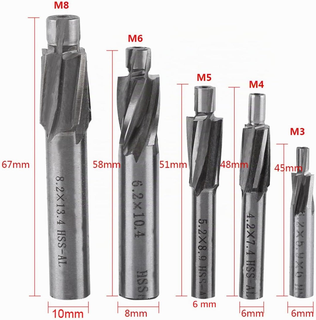 5 Stücke Senker Schaftfräser, HSS-AL M3 M4 M5 M6 M8 4 zapfensenker Flöten Senker Schaftfräser Slot B