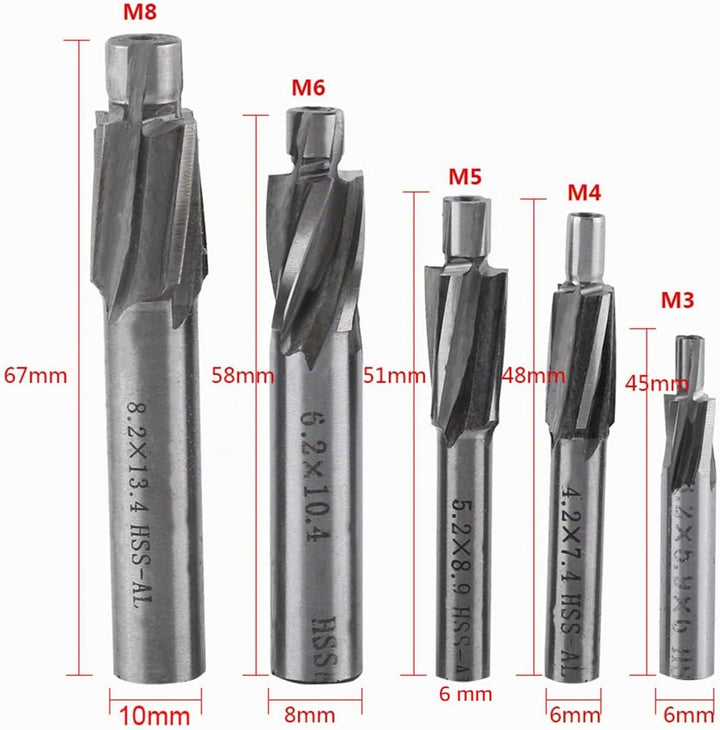 5 Stücke Senker Schaftfräser, HSS-AL M3 M4 M5 M6 M8 4 zapfensenker Flöten Senker Schaftfräser Slot B