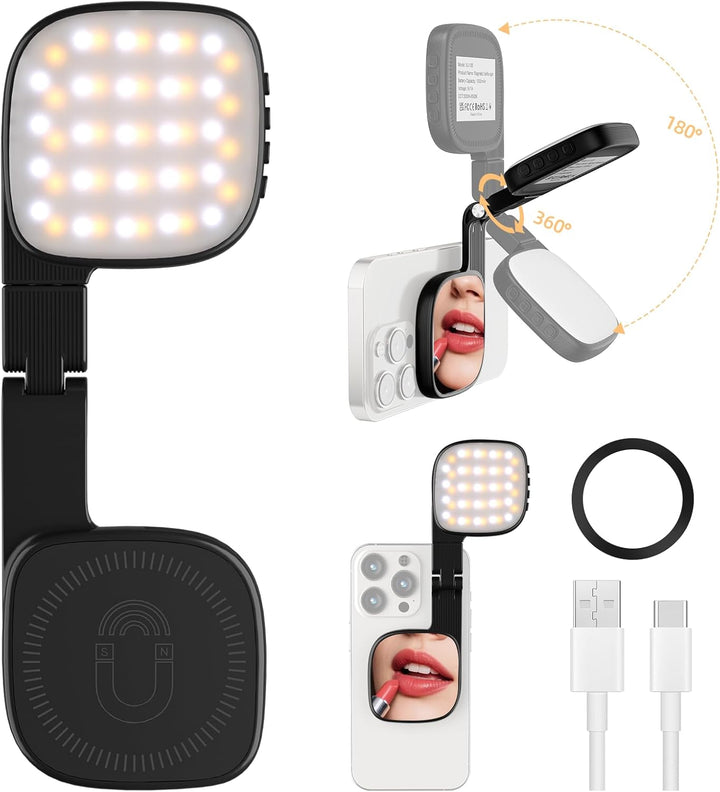 Magnetisches Selfie-Licht für iPhone, Telefonlicht mit Spiegel, sofortige Befestigung für MagSafe, f