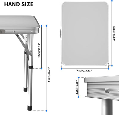 Campingtisch Aluminium-Klapptisch 60cm x 45cm, höhenverstellbar, Leichter Gartentisch, 20kg Belastba