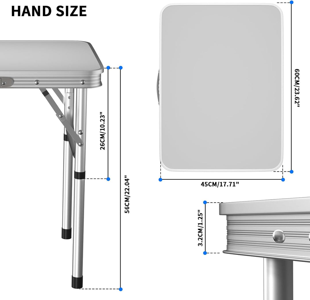 60x45CM Garten-Popup-Tisch Weisser rechteckiger Esstisch für den Aussenbereich, leichter klappbarer